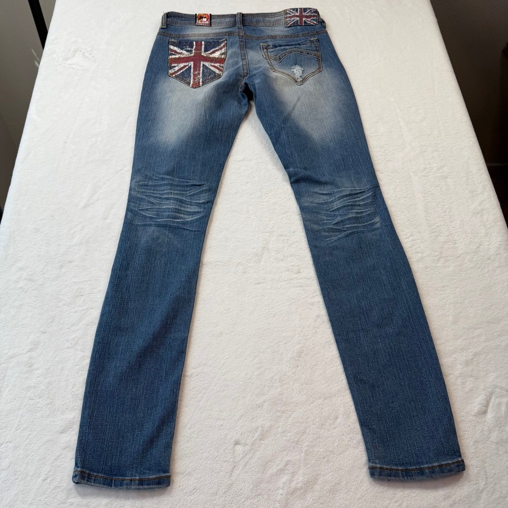 Dollhouse Skinny Jean Women 5 Blue Good Distress Union Jack Low Rise LT-1572MEI - Picture 11 of 13